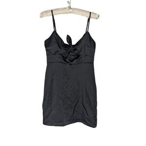 Cotton Candy Sz M Womens Black Spaghetti Strap Slinky Tie Front Satin Mini Dress